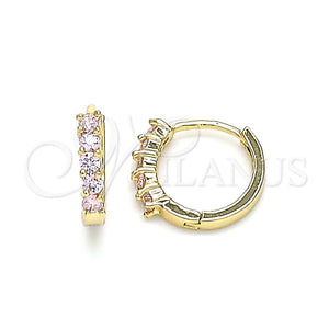 Gold Filled Hoop Earrings — Huggie Hoop with Pink Cubic Zirconia Polished 02. — main product view — SKU 146258 | Oro Laminado aretes de aro — Huggie Hoop with Pink Cubic Zirconia pulido 02. — SKU 146258
