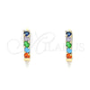 Oro Laminado Huggie Hoop, Gold Filled Style with Multicolor Cubic Zirconia, Polished, Golden Finish, 02.210.0643.5.12