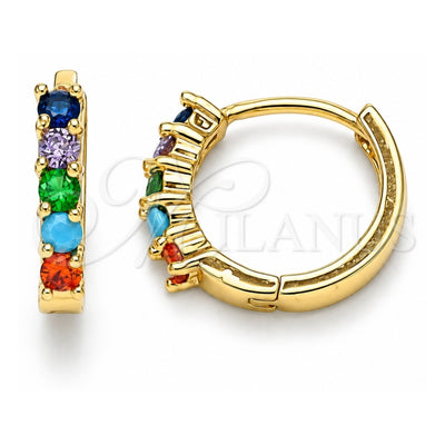 Oro Laminado Huggie Hoop, Gold Filled Style with Multicolor Cubic Zirconia, Polished, Golden Finish, 02.210.0643.5.12