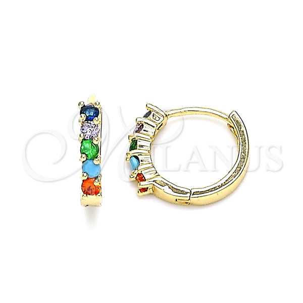 Gold Filled Hoop Earrings — Huggie Hoop with Multicolor Cubic Zirconia Polished 02. — main product view — SKU 146259 | Oro Laminado aretes de aro — Huggie Hoop with Multicolor Cubic Zirconia pulido 02. — SKU 146259