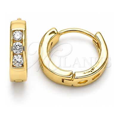 Oro Laminado Huggie Hoop, Gold Filled Style with White Cubic Zirconia, Polished, Golden Finish, 02.210.0644.12