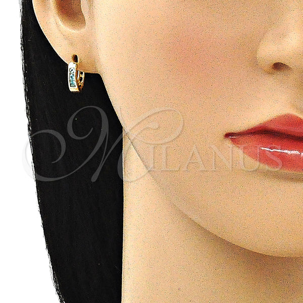 Gold Filled Hoop Earrings — Huggie Hoop with Aqua Blue Cubic Zirconia Polished — alternate product view — SKU 146262 | Oro Laminado aretes de aro — Huggie Hoop with Aqua Blue Cubic Zirconia pulido — SKU 146262