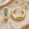 Oro Laminado Huggie Hoop, Gold Filled Style with Aqua Blue Cubic Zirconia, Polished, Golden Finish, 02.210.0644.2.12
