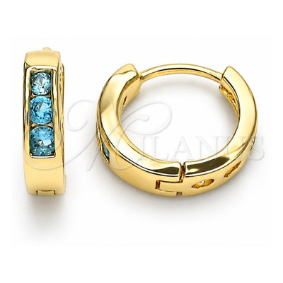 Oro Laminado Huggie Hoop, Gold Filled Style with Aqua Blue Cubic Zirconia, Polished, Golden Finish, 02.210.0644.2.12
