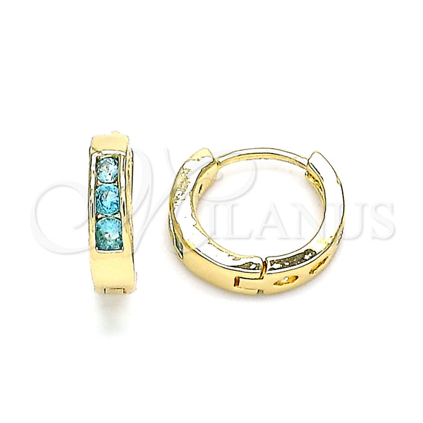 Gold Filled Hoop Earrings — Huggie Hoop with Aqua Blue Cubic Zirconia Polished — main product view — SKU 146262 | Oro Laminado aretes de aro — Huggie Hoop with Aqua Blue Cubic Zirconia pulido — SKU 146262