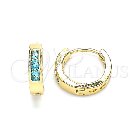 Oro Laminado Huggie Hoop, Gold Filled Style with Aqua Blue Cubic Zirconia, Polished, Golden Finish, 02.210.0644.2.12
