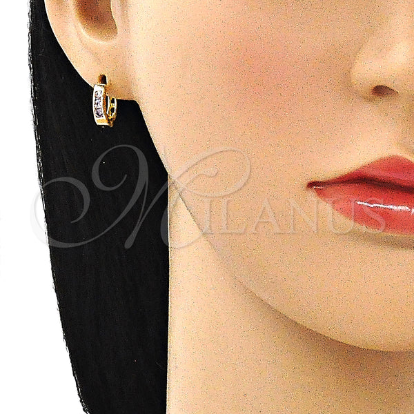 Gold Filled Hoop Earrings — Huggie Hoop with Amethyst Cubic Zirconia Polished 02. — alternate product view — SKU 146263 | Oro Laminado aretes de aro — Huggie Hoop with Amethyst Cubic Zirconia pulido 02. — SKU 146263