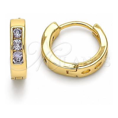 Oro Laminado Huggie Hoop, Gold Filled Style with Amethyst Cubic Zirconia, Polished, Golden Finish, 02.210.0644.3.12