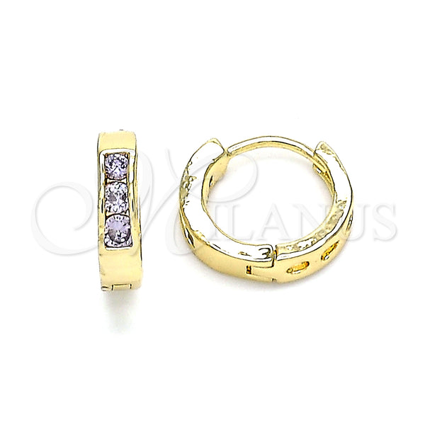 Gold Filled Hoop Earrings — Huggie Hoop with Amethyst Cubic Zirconia Polished 02. — main product view — SKU 146263 | Oro Laminado aretes de aro — Huggie Hoop with Amethyst Cubic Zirconia pulido 02. — SKU 146263