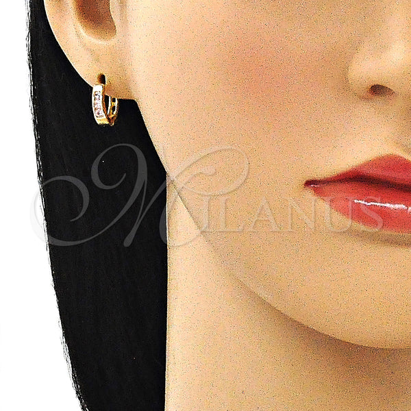 Gold Filled Hoop Earrings — Huggie Hoop with Pink Cubic Zirconia Polished 02. — alternate product view — SKU 146264 | Oro Laminado aretes de aro — Huggie Hoop with Pink Cubic Zirconia pulido 02. — SKU 146264