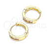 Oro Laminado Huggie Hoop, Gold Filled Style with Pink Cubic Zirconia, Polished, Golden Finish, 02.210.0644.4.12
