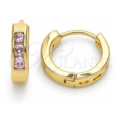 Oro Laminado Huggie Hoop, Gold Filled Style with Pink Cubic Zirconia, Polished, Golden Finish, 02.210.0644.4.12