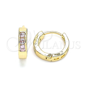Gold Filled Hoop Earrings — Huggie Hoop with Pink Cubic Zirconia Polished 02. — main product view — SKU 146264 | Oro Laminado aretes de aro — Huggie Hoop with Pink Cubic Zirconia pulido 02. — SKU 146264