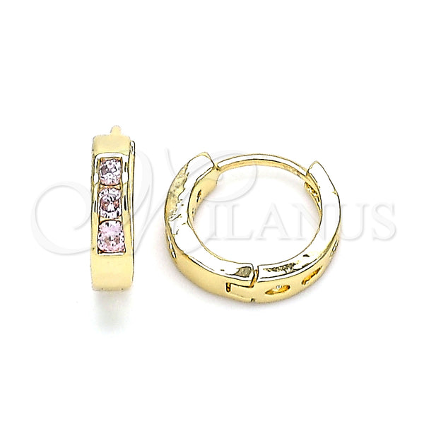 Gold Filled Hoop Earrings — Huggie Hoop with Pink Cubic Zirconia Polished 02. — main product view — SKU 146264 | Oro Laminado aretes de aro — Huggie Hoop with Pink Cubic Zirconia pulido 02. — SKU 146264