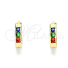 Oro Laminado Huggie Hoop, Gold Filled Style with Multicolor Cubic Zirconia, Polished, Golden Finish, 02.210.0644.5.12