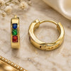 Oro Laminado Huggie Hoop, Gold Filled Style with Multicolor Cubic Zirconia, Polished, Golden Finish, 02.210.0644.5.12