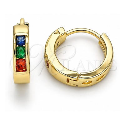 Oro Laminado Huggie Hoop, Gold Filled Style with Multicolor Cubic Zirconia, Polished, Golden Finish, 02.210.0644.5.12