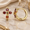 Oro Laminado Huggie Hoop, Gold Filled Style Cross Design, with Garnet Cubic Zirconia, Polished, Golden Finish, 02.210.0645.1.15