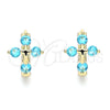 Oro Laminado Huggie Hoop, Gold Filled Style Cross Design, with Aqua Blue Cubic Zirconia, Polished, Golden Finish, 02.210.0645.2.15