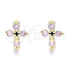 Oro Laminado Huggie Hoop, Gold Filled Style Cross Design, with Pink Cubic Zirconia, Polished, Golden Finish, 02.210.0645.4.15