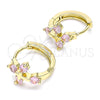Oro Laminado Huggie Hoop, Gold Filled Style Cross Design, with Pink Cubic Zirconia, Polished, Golden Finish, 02.210.0645.4.15