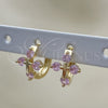 Oro Laminado Huggie Hoop, Gold Filled Style Cross Design, with Pink Cubic Zirconia, Polished, Golden Finish, 02.210.0645.4.15