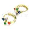 Oro Laminado Huggie Hoop, Gold Filled Style Cross Design, with Multicolor Cubic Zirconia, Polished, Golden Finish, 02.210.0645.5.15