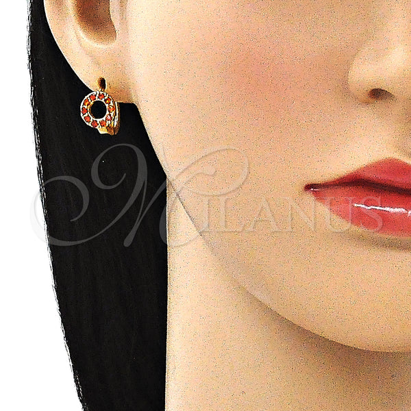 Gold Filled Hoop Earrings — Huggie Hoop with Garnet Cubic Zirconia Polished 02. — alternate product view — SKU 146273 | Oro Laminado aretes de aro — Huggie Hoop with Garnet Cubic Zirconia pulido 02. — SKU 146273