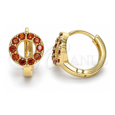 Oro Laminado Huggie Hoop, Gold Filled Style with Garnet Cubic Zirconia, Polished, Golden Finish, 02.210.0646.1.15