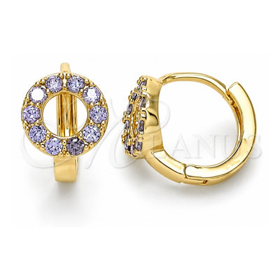 Oro Laminado Huggie Hoop, Gold Filled Style with Amethyst Cubic Zirconia, Polished, Golden Finish, 02.210.0646.2.15