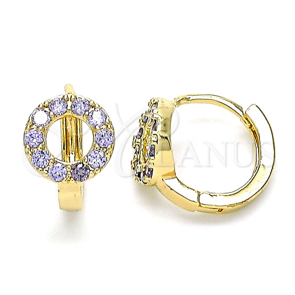 Gold Filled Hoop Earrings — Huggie Hoop with Amethyst Cubic Zirconia Polished 02. — main product view — SKU 146274 | Oro Laminado aretes de aro — Huggie Hoop with Amethyst Cubic Zirconia pulido 02. — SKU 146274