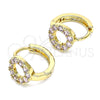 Oro Laminado Huggie Hoop, Gold Filled Style with Pink Cubic Zirconia, Polished, Golden Finish, 02.210.0646.3.15