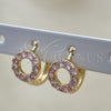 Oro Laminado Huggie Hoop, Gold Filled Style with Pink Cubic Zirconia, Polished, Golden Finish, 02.210.0646.3.15