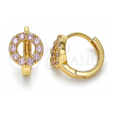 Oro Laminado Huggie Hoop, Gold Filled Style with Pink Cubic Zirconia, Polished, Golden Finish, 02.210.0646.3.15