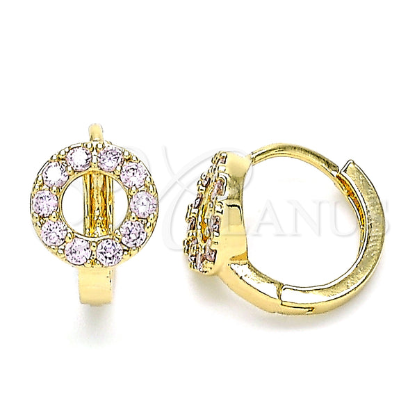 Gold Filled Hoop Earrings — Huggie Hoop with Pink Cubic Zirconia Polished 02. — main product view — SKU 146275 | Oro Laminado aretes de aro — Huggie Hoop with Pink Cubic Zirconia pulido 02. — SKU 146275
