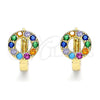 Oro Laminado Huggie Hoop, Gold Filled Style with Multicolor Cubic Zirconia, Polished, Golden Finish, 02.210.0646.4.15