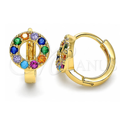 Oro Laminado Huggie Hoop, Gold Filled Style with Multicolor Cubic Zirconia, Polished, Golden Finish, 02.210.0646.4.15