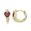 Oro Laminado Huggie Hoop, Gold Filled Style Heart Design, with Garnet and White Cubic Zirconia, Polished, Golden Finish, 02.210.0647.1.15
