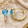 Oro Laminado Huggie Hoop, Gold Filled Style Heart Design, with Aqua Blue and White Cubic Zirconia, Polished, Golden Finish, 02.210.0647.2.15