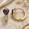 Oro Laminado Huggie Hoop, Gold Filled Style Heart Design, with Amethyst and White Cubic Zirconia, Polished, Golden Finish, 02.210.0647.3.15