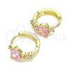 Oro Laminado Huggie Hoop, Gold Filled Style Heart Design, with Pink and White Cubic Zirconia, Polished, Golden Finish, 02.210.0647.4.15