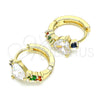 Oro Laminado Huggie Hoop, Gold Filled Style Heart Design, with Multicolor Cubic Zirconia, Polished, Golden Finish, 02.210.0647.5.15