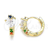Oro Laminado Huggie Hoop, Gold Filled Style Heart Design, with Multicolor Cubic Zirconia, Polished, Golden Finish, 02.210.0647.5.15