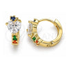 Oro Laminado Huggie Hoop, Gold Filled Style Heart Design, with Multicolor Cubic Zirconia, Polished, Golden Finish, 02.210.0647.5.15