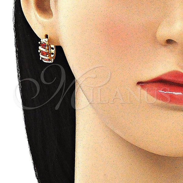 Gold Filled Hoop Earrings — Huggie Hoop with Garnet Cubic Zirconia Polished 02. — alternate product view — SKU 146284 | Oro Laminado aretes de aro — Huggie Hoop with Garnet Cubic Zirconia pulido 02. — SKU 146284