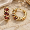 Oro Laminado Huggie Hoop, Gold Filled Style with Garnet Cubic Zirconia, Polished, Golden Finish, 02.210.0648.1.15