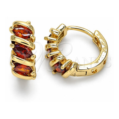 Oro Laminado Huggie Hoop, Gold Filled Style with Garnet Cubic Zirconia, Polished, Golden Finish, 02.210.0648.1.15
