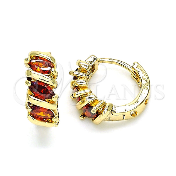 Gold Filled Hoop Earrings — Huggie Hoop with Garnet Cubic Zirconia Polished 02. — main product view — SKU 146284 | Oro Laminado aretes de aro — Huggie Hoop with Garnet Cubic Zirconia pulido 02. — SKU 146284