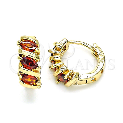 Oro Laminado Huggie Hoop, Gold Filled Style with Garnet Cubic Zirconia, Polished, Golden Finish, 02.210.0648.1.15