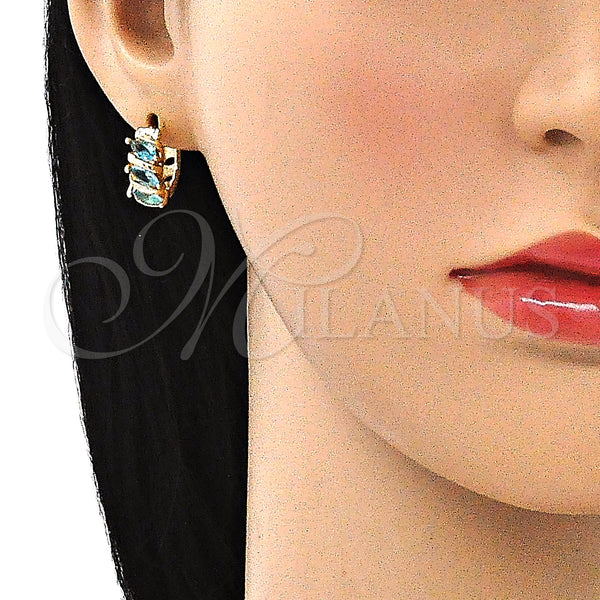 Gold Filled Hoop Earrings — Huggie Hoop with Aqua Blue Cubic Zirconia Polished — alternate product view — SKU 146285 | Oro Laminado aretes de aro — Huggie Hoop with Aqua Blue Cubic Zirconia pulido — SKU 146285